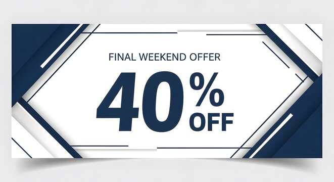 Abstract geometric banner with '40% OFF' final weekend offer in white and navy
