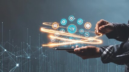 businessman holding digital tablet with social network icons - Powered by Adobe