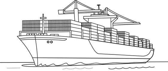 Obraz premium Large container cargo ship at sea, maritime logistics, global trade, ocean freight, commercial vessel, transport infrastructure, export import, nautical silhouette, crane deck, shipping industry