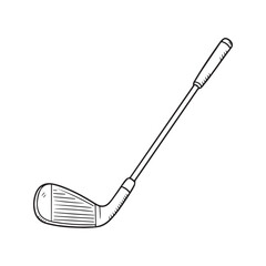 Hand-drawn Golf Club Icon. Black and white doodle sketch of a golf iron. Vector line art illustration of sports equipment.
