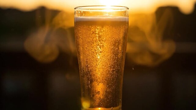 Chilled Beer Drink Video on Table at Golden Hour