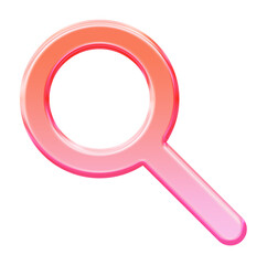 Glossy 3D Magnifying Glass icon - Y2K inspired jelly search symbol with vibrant glassmorphism effect in pink and orange gradient
