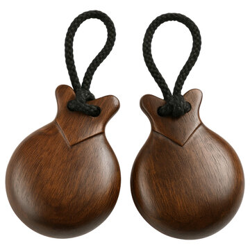 Traditional Wooden Castanet Pair with Black Cords for Music and Dance