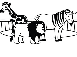 Zoo Animals Silhouette Vector Set &ndash; Lion, Giraffe, and Zebra Icon Illustration