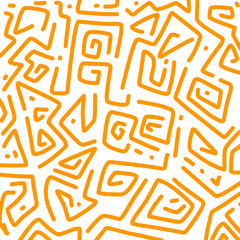Modern seamless pattern featuring hand-drawn orange geometric lines and spiral shapes on a white background. Perfect for textile prints, packaging, wallpapers, or digital backgrounds.