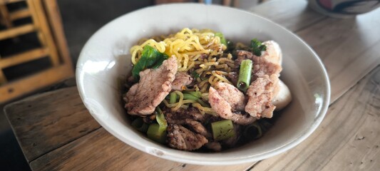 Pork noodles. Boat noodles are Thai noodles with a unique flavor.