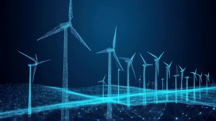 Digital wind farm landscape with futuristic network connection, energy concept - Powered by Adobe