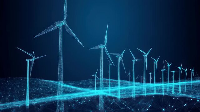 Digital wind farm landscape with futuristic network connection, energy concept - Powered by Adobe