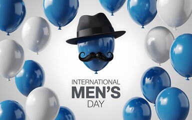 International mens day concept with blue balloon wearing hat isolated on white background