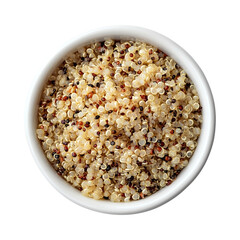 Healthy bowl of cooked quinoa served in a wooden dish Isolated transparent on white background