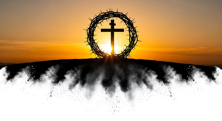 Jesus Christ Sacrifice Symbol: Cross and Crown Silhouette