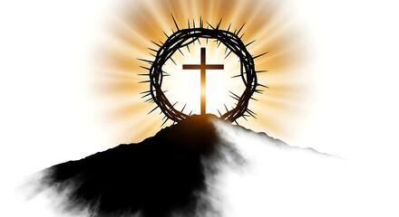 Dramatic Cross on Hill with Thorns, Symbolic Religious Scene