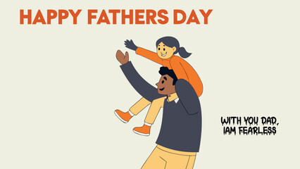 Happy Fathers Day Greeting: Daughter on Father's Shoulders Illustration.