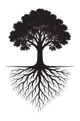 Tree with Roots Silhouette Symbol of Life Vector