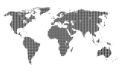 World map halftone black and white. Vector halftone dots black of World map. Grunge halftone gradient background. Faded grit noise texture. Colorful wallpaper. Retro pixelated backdrop. Anime or manga