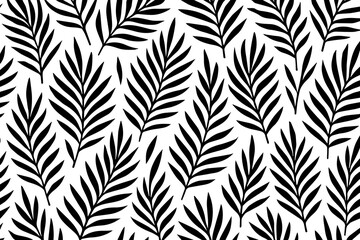 Seamless Palm Leaf Pattern Black and White Vector