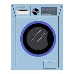 Modern washing machine vector illustration Flat, cartoon style. Clean laundry, hygiene, and household design. Bright and stylish appliance for fabric care themes