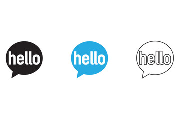 hello speech bubble vector icon, hello lettering typography vector, silhouette and line art
