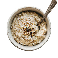 bowl of oatmeal with toppings ready for a healthy Isolated transparent on white background