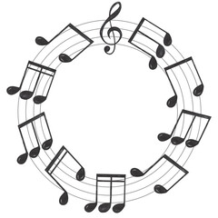 Watercolor Wreath Illustration of Music Notes. Graphic music element frame arrangement