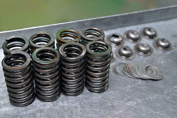 diesel engine fuel pump repair engine parts and components lying on a bench ready for installation