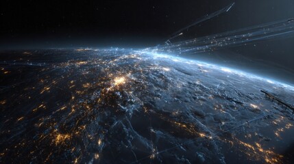 global data network illuminated night earth