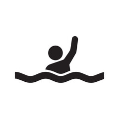 Drowning person icon, stick figure sinking in water, danger of drowning warning sign, emergency help pictogram.
