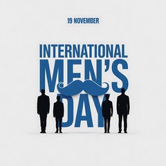 International mens day greeting with men silhouette and mustache on white background
