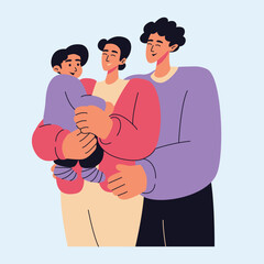 Parents with babies a happy family standing together in love and unity