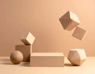 Geometric Shapes on Beige Background for Product Display.