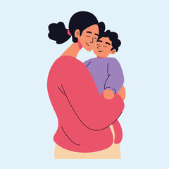 Parents with babies a mother’s gentle hug that brings comfort and security