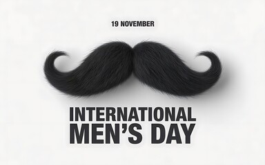 International mens day greeting card with mustache isolated on white background