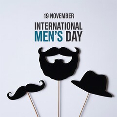 International mens day celebration with mustache and hat isolated on white background