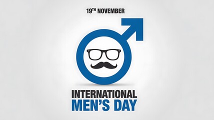 International mens day banner with male symbol and glasses isolated on white background
