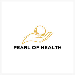 Minimalist logo design featuring a caring hand gently holding a golden pearl. Abstract concept for health, beauty, and wellness branding