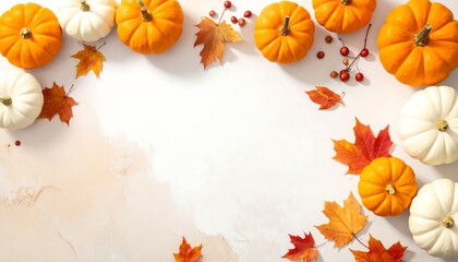 Autumnal Abundance - Pumpkins and Leaves in a Festive Fall Arrangement.