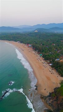Aerial View of Agonda Beach at Sunset, South Goa, India &ndash; Scenic 4K Drone Footage of Tropical Coastline and Golden Hour Waves, Beach Sunset, Beach 