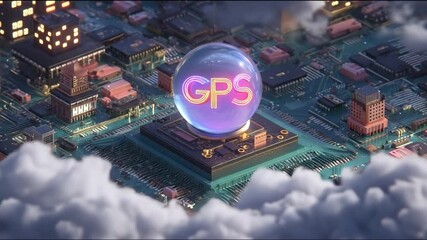 Abstract cgi globe displaying gps technology amidst digital city - Powered by Adobe