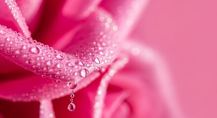 Delicate pink rose petals adorned with sparkling water droplets close-up