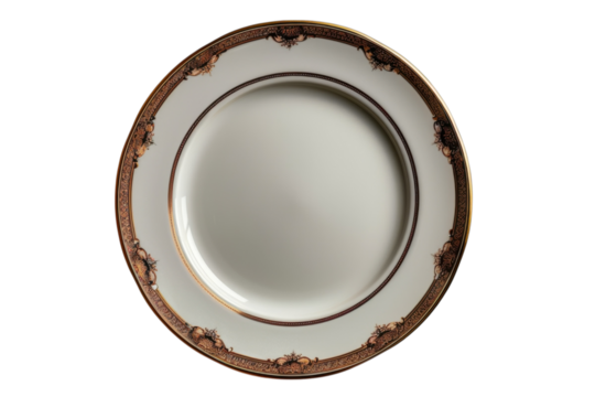 Elegant bone china plate with gold trim for fine dining on transparent background - Powered by Adobe