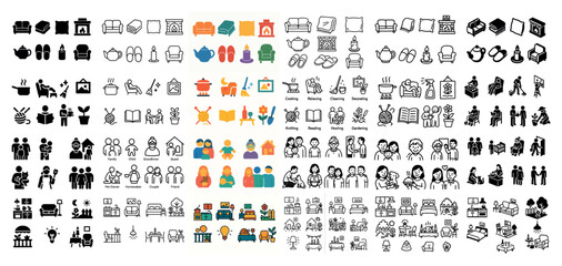 Naklejka na ściany i meble Diverse home activities icons collection