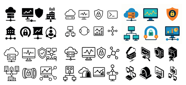 Collection of technology and security icon graphics