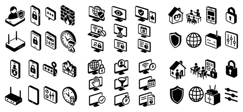Technology icons collection for digital security and networking