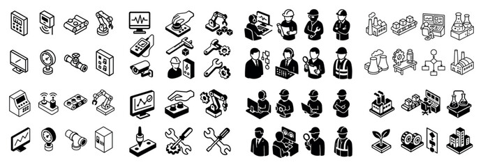 Naklejka premium Diverse industrial and technology icon set