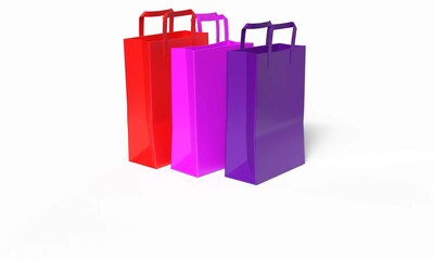 Set of Red, Pink and Purple Shopping Bags White Background