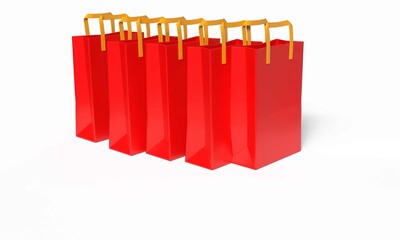 Set of Five Red Shopping Bags White Background