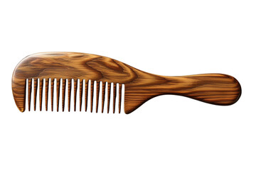Wooden hair comb with handle and fine teeth isolated on Transparent Background