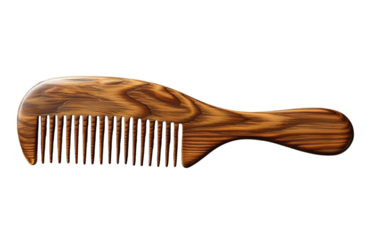 Elegant wooden hair comb with a smooth finish for personal grooming and styling needs on transparent background