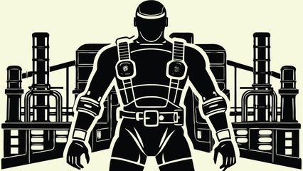 robotic worker man with shovel and wheelchair illustration
