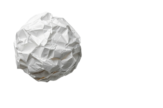 Crumpled white paper ball against a showcases texture and potential for creative concepts on transparent background - Powered by Adobe